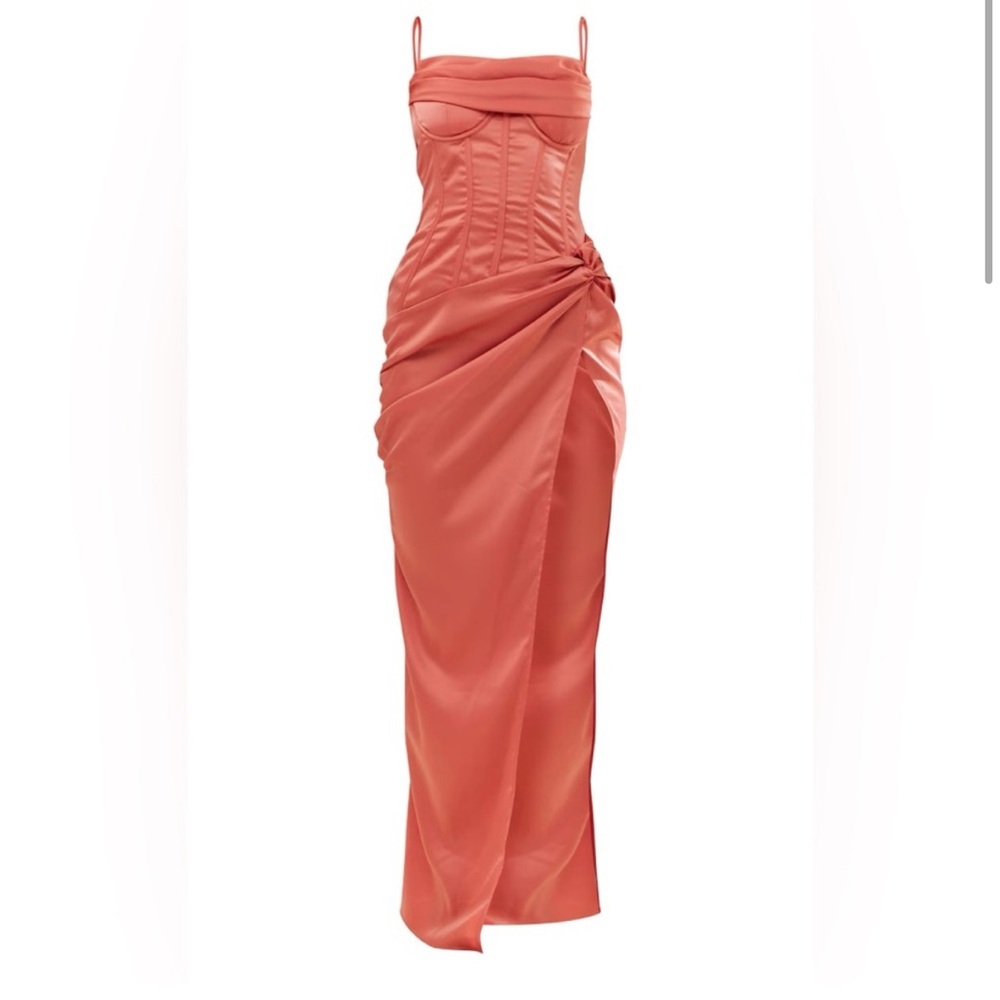 PrettyLittleThing Orange Ruched Slit Bodycon Dress